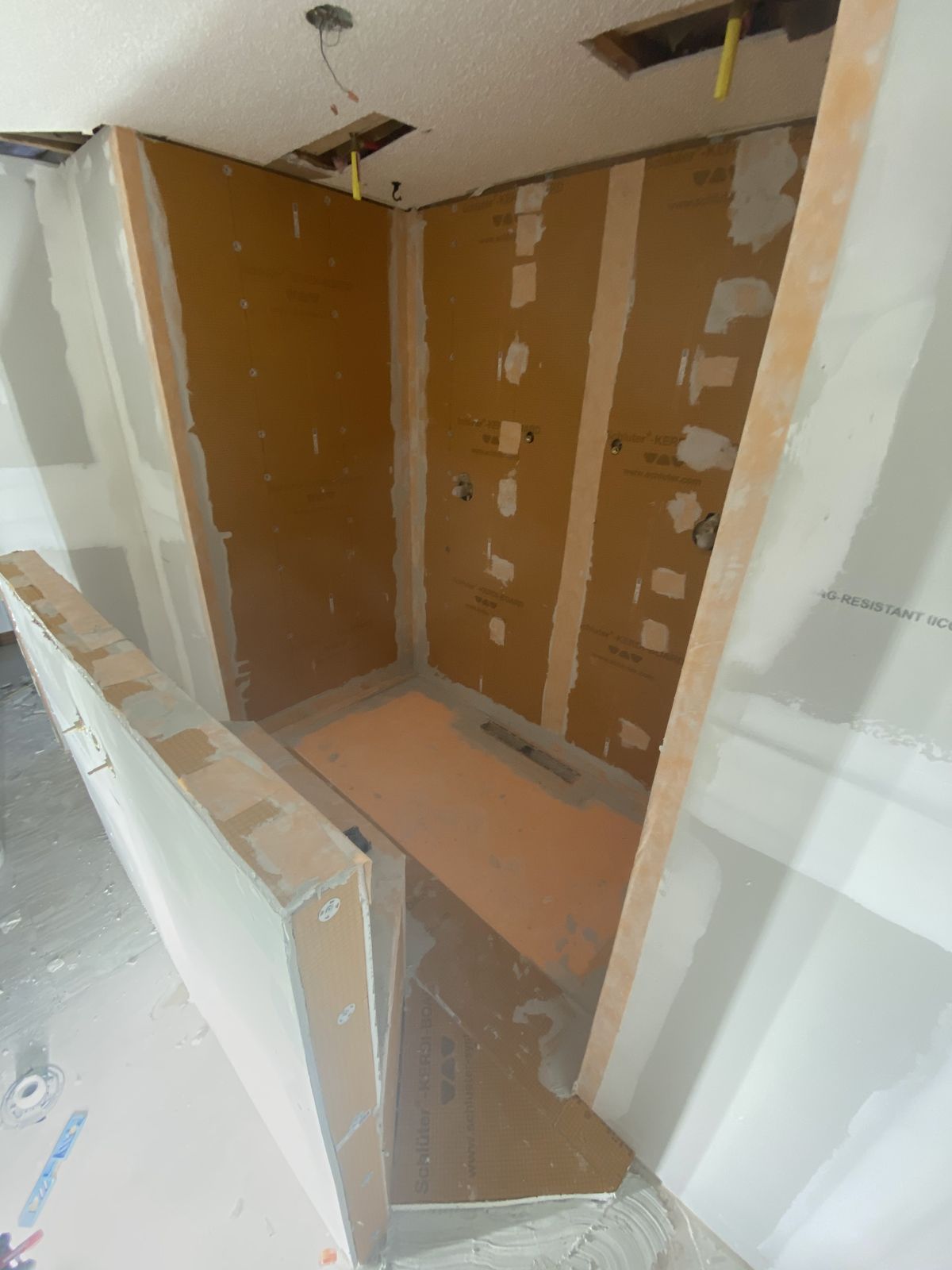 Shower framed and waterproofed before finishing